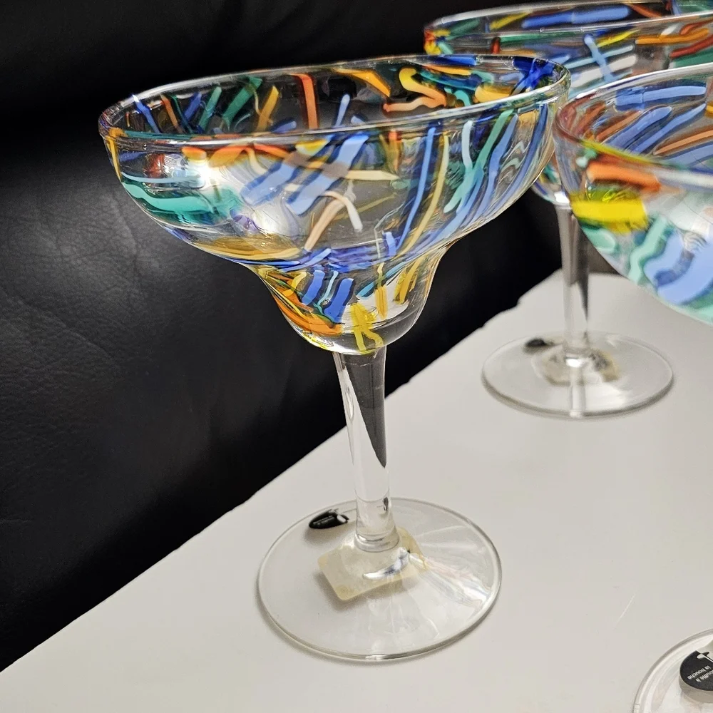 Pier 1 Margarita Glasses Pier 1 Glasses Pier 1 Confetti Glasses Mouth Blown NEW